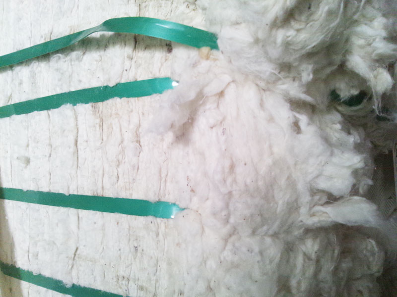 原綿は、収穫されたコットンボールをジニング（種を取り除く）しただけのもの。